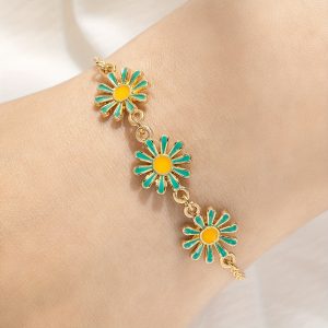Simple Drip Oil Sunflower Alloy Bracelet For Women Girls Accessories